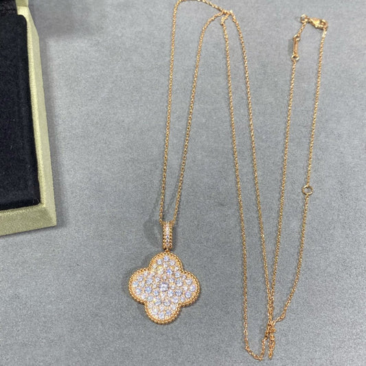 [Glimmer]CLOVER 25MM LARGE PEDANT DIAMOND PAVED LONG NECKLACE