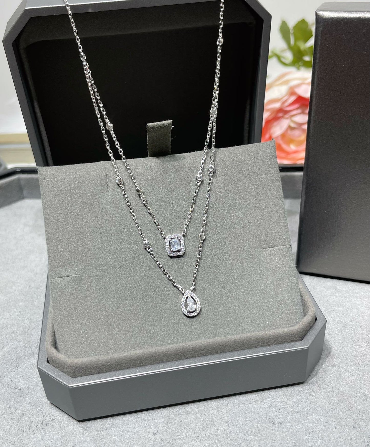 [Glimmer]MY TWIN 2 ROW DIAMOND NECKLACE