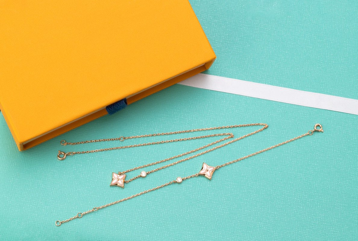 [Glimmer]STAR PINK MOP 1 DIAMOND PINK GOLD NECKLACE