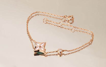 [Glimmer]STAR PINK MOP 1 DIAMOND PINK GOLD NECKLACE