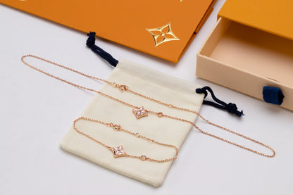 [Glimmer]STAR PINK MOP 1 DIAMOND PINK GOLD NECKLACE