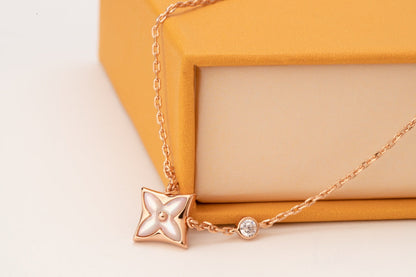 [Glimmer]STAR PINK MOP 1 DIAMOND PINK GOLD NECKLACE