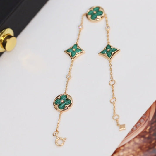 [Glimmer]STAR AND SUN 4 MOTIF PINK GOLD MALACHITE BRACELET