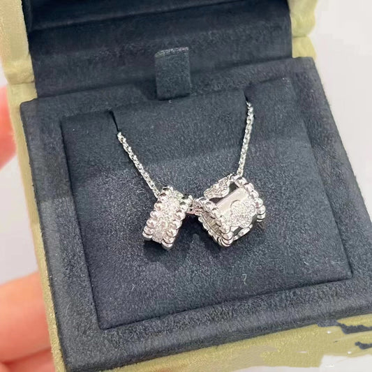 [Glimmer]PERLEE DOUBLE PENDANT SILVER DIAMOND NECKLACE