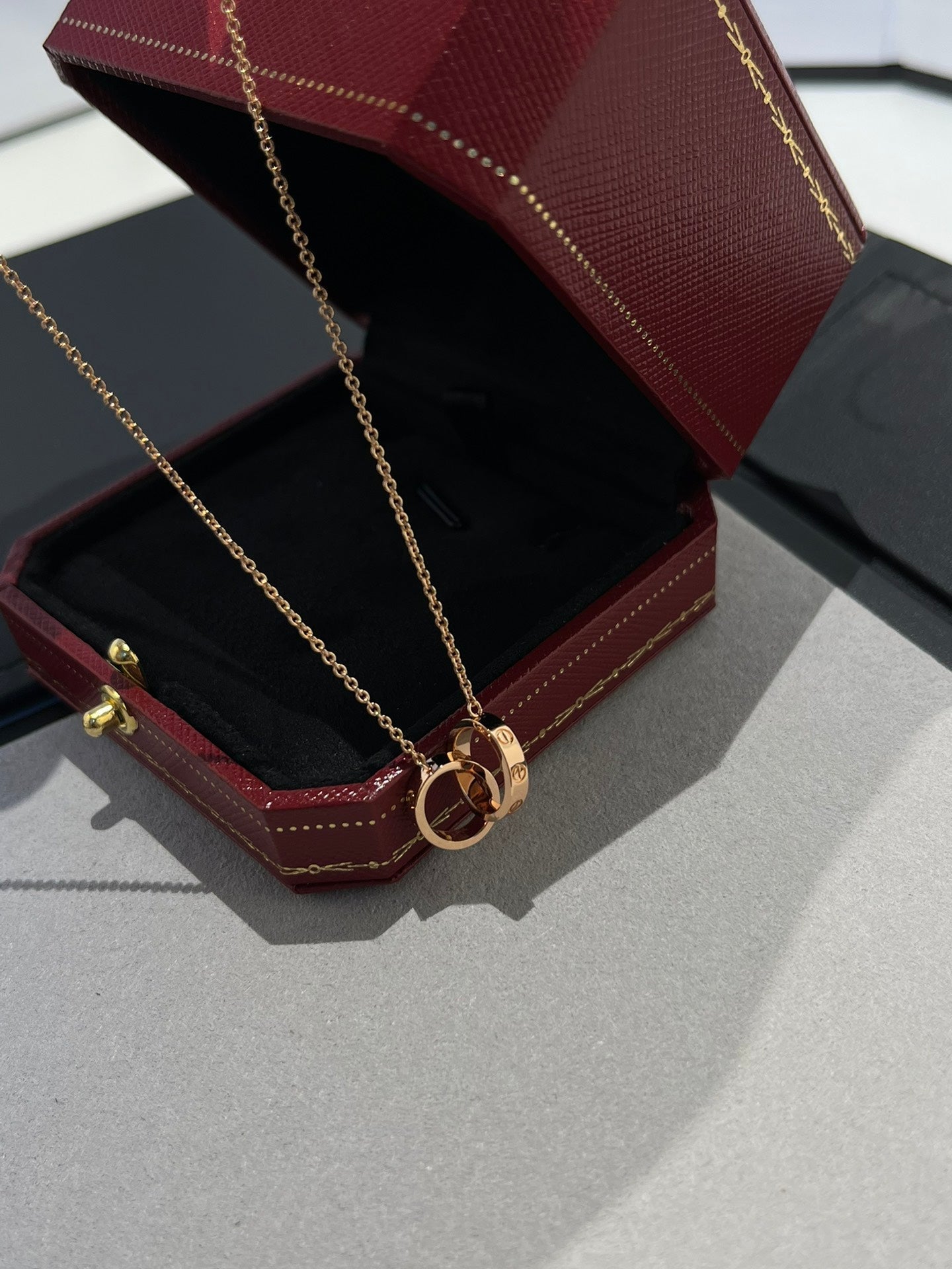 [Glimmer]LOVE NECKLACE DOUBLE RING PINK GOLD