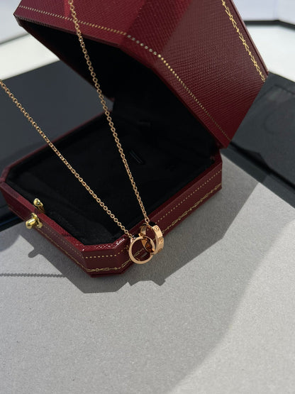 [Glimmer]LOVE NECKLACE DOUBLE RING PINK GOLD