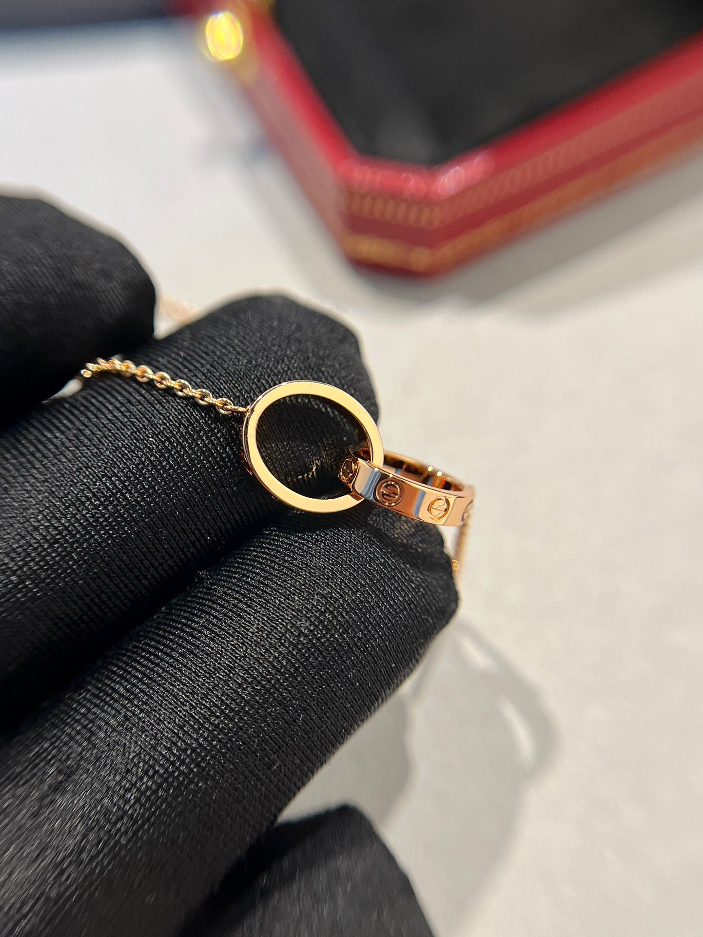 [Glimmer]LOVE NECKLACE DOUBLE RING PINK GOLD