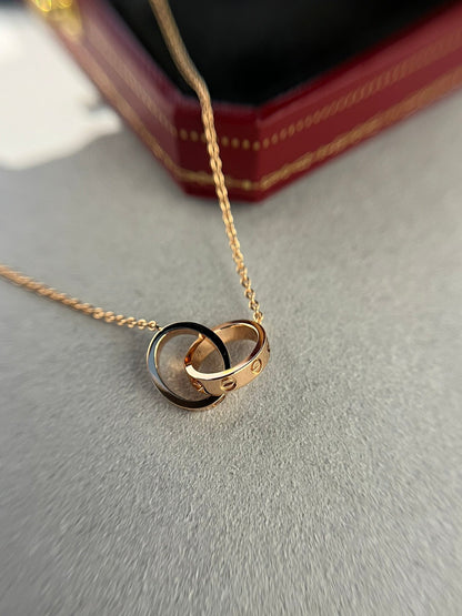 [Glimmer]LOVE NECKLACE DOUBLE RING PINK GOLD