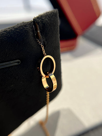 [Glimmer]LOVE NECKLACE DOUBLE RING PINK GOLD