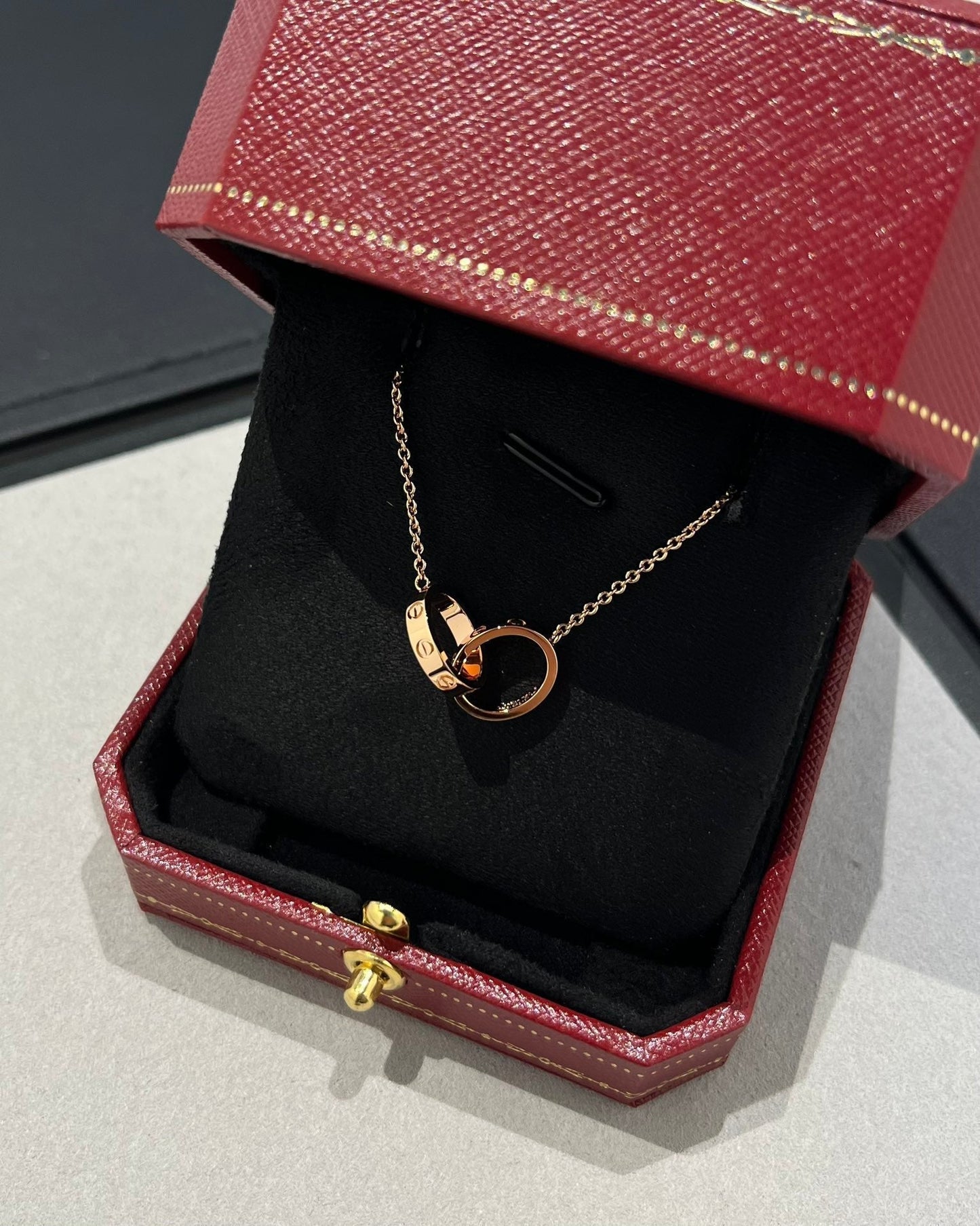 [Glimmer]LOVE NECKLACE DOUBLE RING PINK GOLD