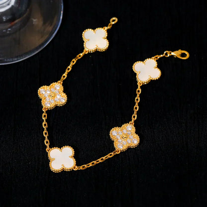 [Glimmer]CLOVER WHITE PEARL MOP 5 MOTIF BRACELET COLLECTION