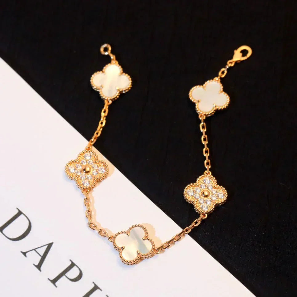 [Glimmer]CLOVER WHITE PEARL MOP 5 MOTIF BRACELET COLLECTION