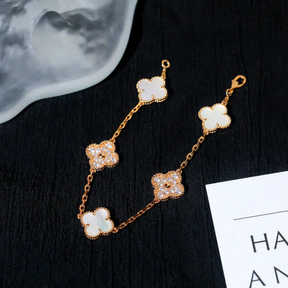 [Glimmer]CLOVER WHITE PEARL MOP 5 MOTIF BRACELET COLLECTION