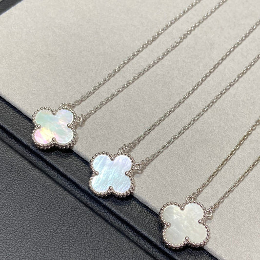 [Glimmer]CLOVER MEDIUM SILVER WHITE MOP NECKLACE