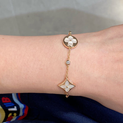 [Glimmer]STAR AND SUN 4 MOTIF WHITE MOP PINK GOLD BRACELET