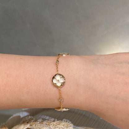 [Glimmer]STAR AND SUN 4 MOTIF WHITE MOP PINK GOLD BRACELET