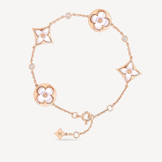 [Glimmer]STAR AND SUN 4 MOTIF WHITE MOP PINK GOLD BRACELET