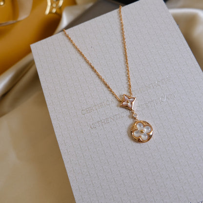 [Glimmer]STAR AND SUN WHITE MOP 2 MOTIF PINK GOLD NECKLACE
