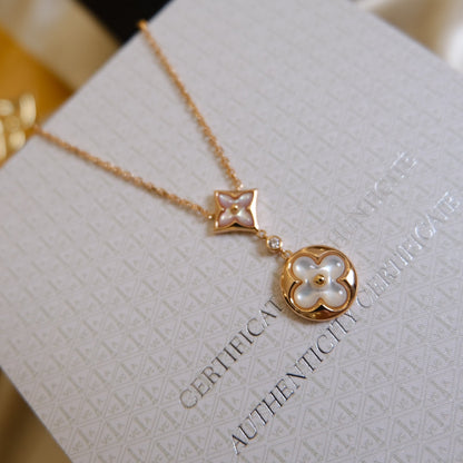 [Glimmer]STAR AND SUN WHITE MOP 2 MOTIF PINK GOLD NECKLACE