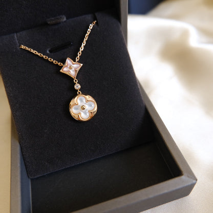 [Glimmer]STAR AND SUN WHITE MOP 2 MOTIF PINK GOLD NECKLACE