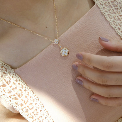 [Glimmer]STAR AND SUN WHITE MOP 2 MOTIF PINK GOLD NECKLACE