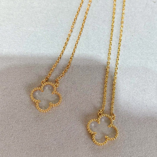 [Glimmer]CLOVER ROCK CRYSTAL Glimmer GOLD NECKLACE