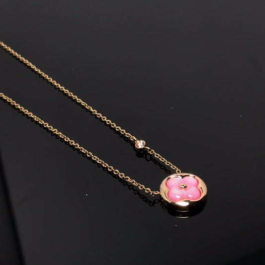 [Glimmer]COLOR BLOSSOM PINK MOP SUN GOLD NECKLACE