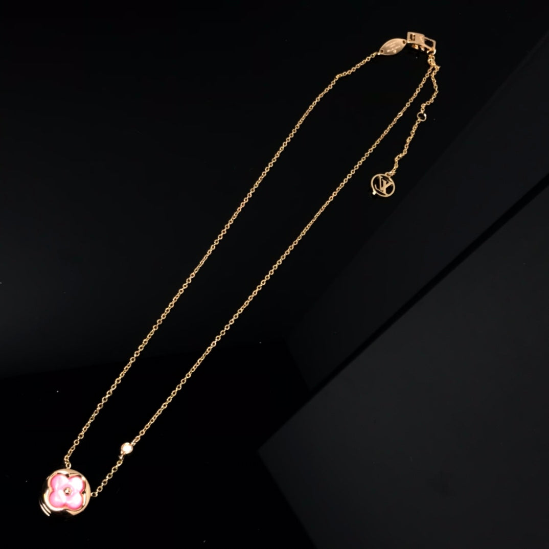 [Glimmer]COLOR BLOSSOM PINK MOP SUN GOLD NECKLACE