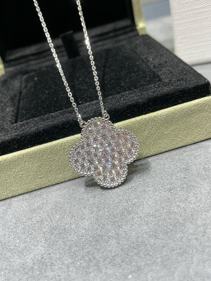 [Glimmer]クローバー 25MM ラージペンダント ダイヤモンドパヴェ シルバーネックレス