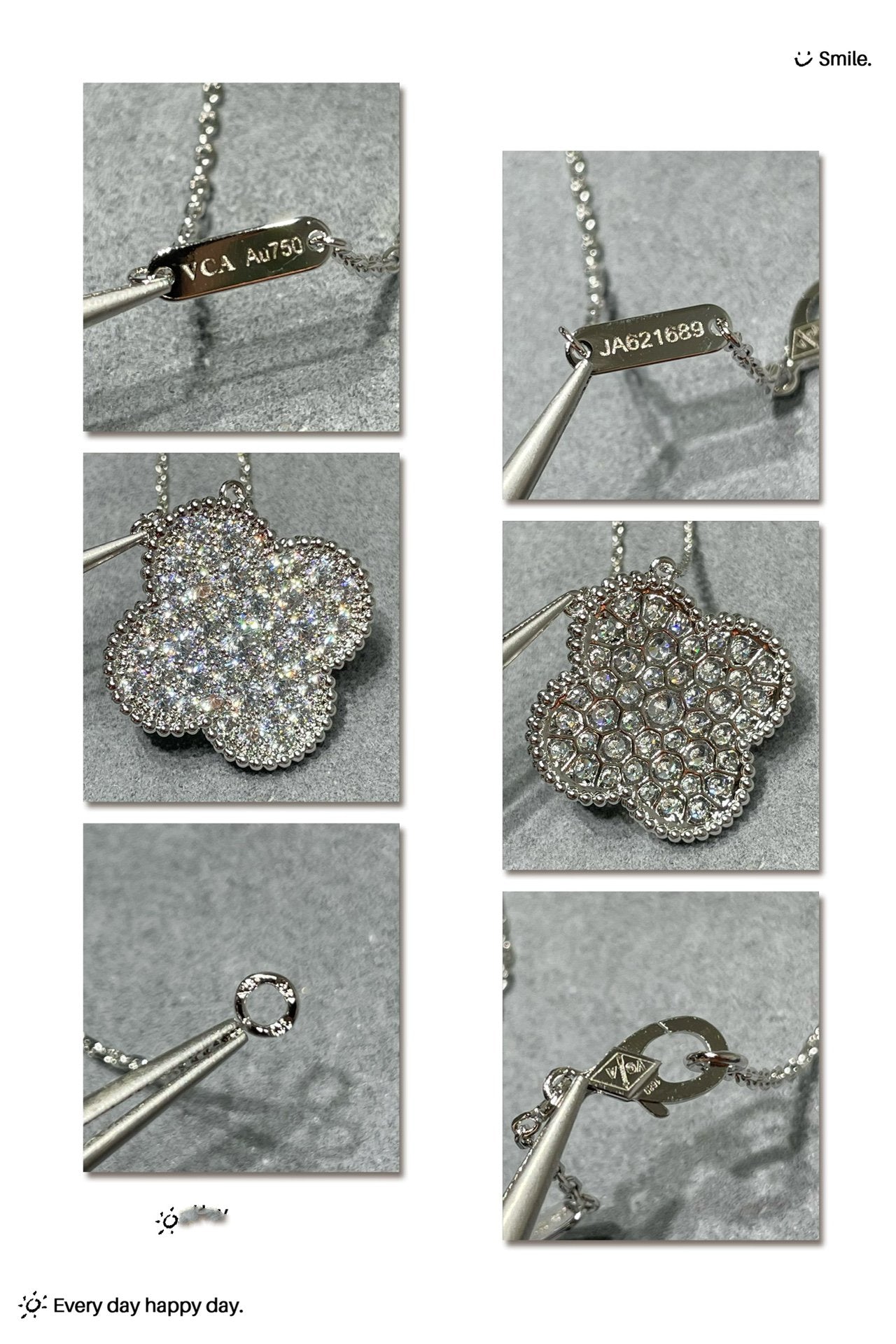 [Glimmer]クローバー 25MM ラージペンダント ダイヤモンドパヴェ シルバーネックレス