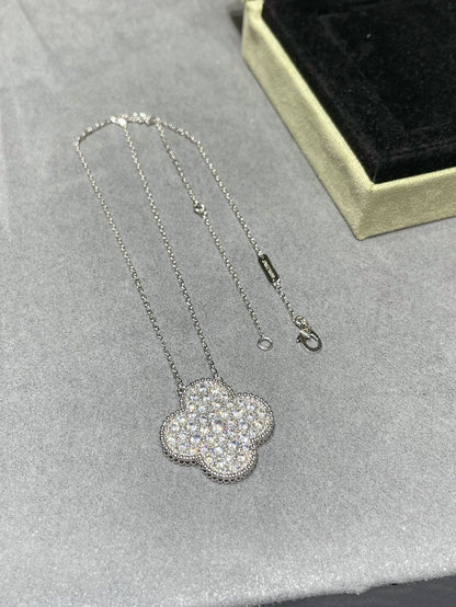 [Glimmer]クローバー 25MM ラージペンダント ダイヤモンドパヴェ シルバーネックレス