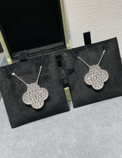 [Glimmer]クローバー 25MM ラージペンダント ダイヤモンドパヴェ シルバーネックレス