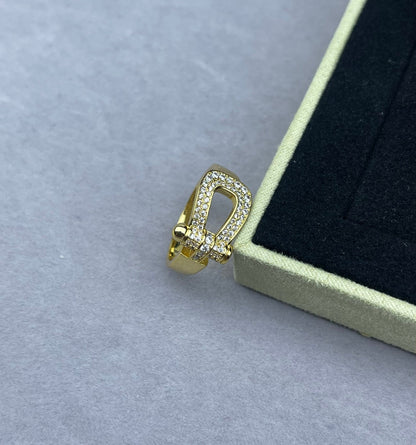 [Glimmer]Wide Hoof-Shaped Diamond-Studded Ring
