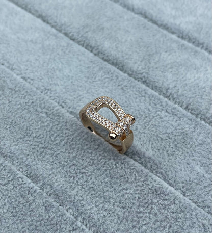 [Glimmer]Wide Hoof-Shaped Diamond-Studded Ring