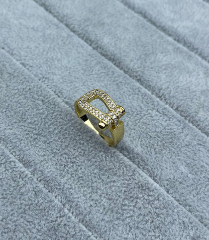 [Glimmer]Wide Hoof-Shaped Diamond-Studded Ring