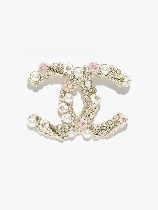 [Glimmer]26C Pink-White Enamel Ice Cream Cone Double C Brooch