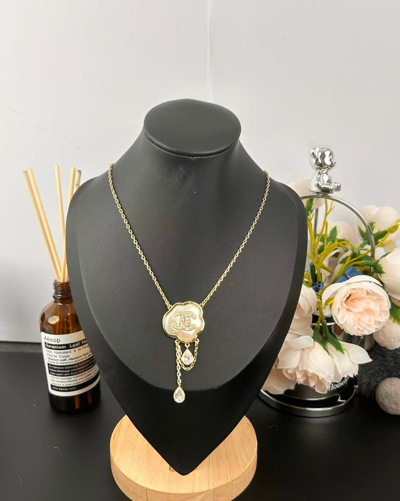 [Glimmer]Cloud Pearl Mother-of-Pearl Diamond Chain Pendant Necklace