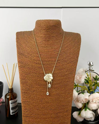 [Glimmer]Cloud Pearl Mother-of-Pearl Diamond Chain Pendant Necklace
