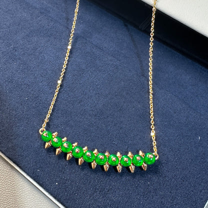 [Glimmer]New Arrival: Green Bead Rivet Necklace