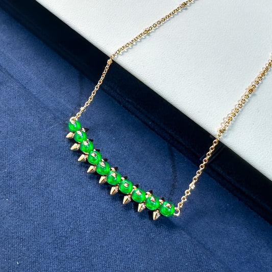 [Glimmer]New Arrival: Green Bead Rivet Necklace