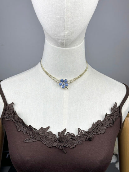 [Glimmer]New Blue Floral Double-Layer Necklace