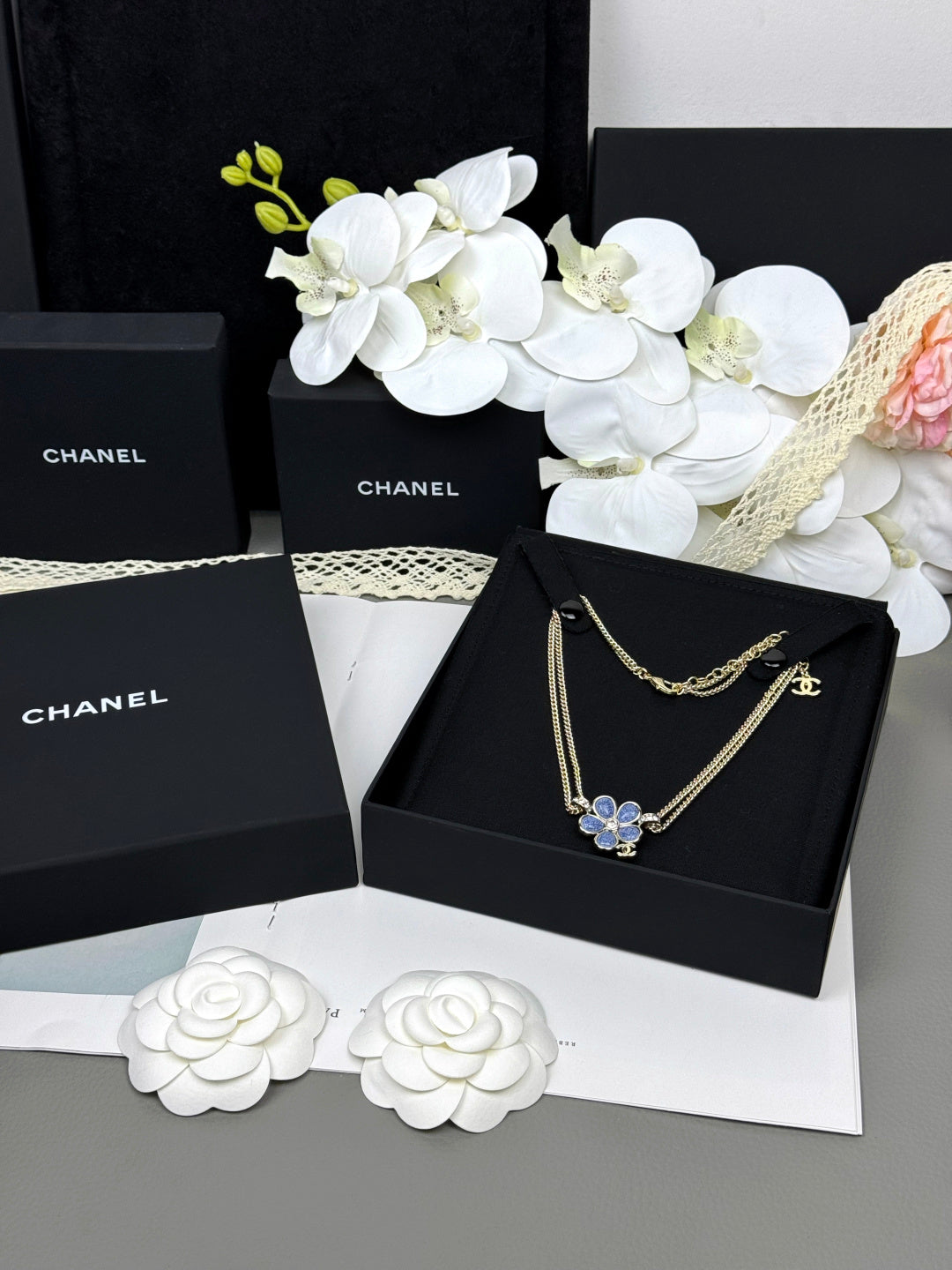 [Glimmer]New Blue Floral Double-Layer Necklace