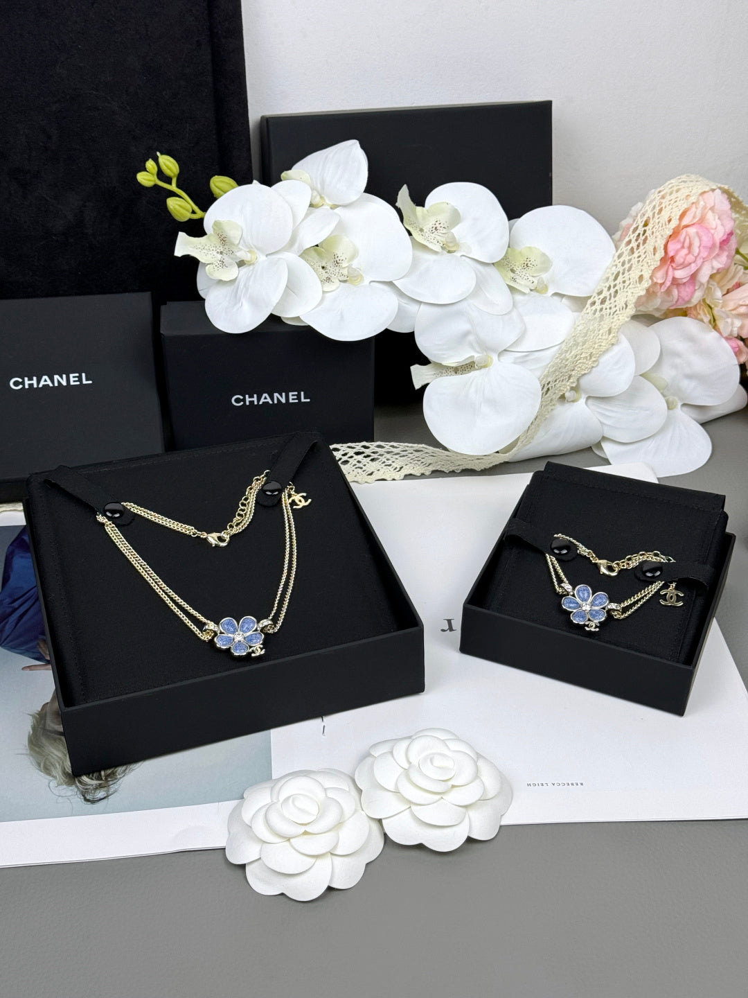 [Glimmer]New Blue Floral Double-Layer Necklace