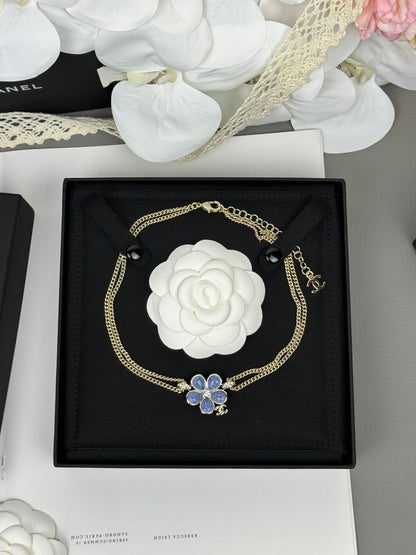 [Glimmer]New Blue Floral Double-Layer Necklace