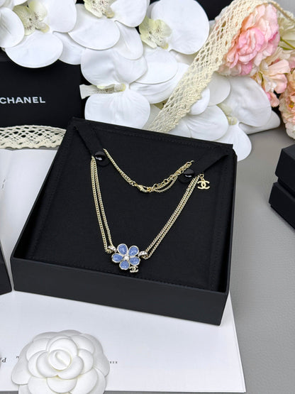 [Glimmer]New Blue Floral Double-Layer Necklace