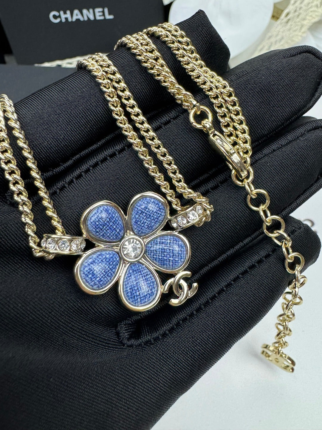 [Glimmer]New Blue Floral Double-Layer Necklace