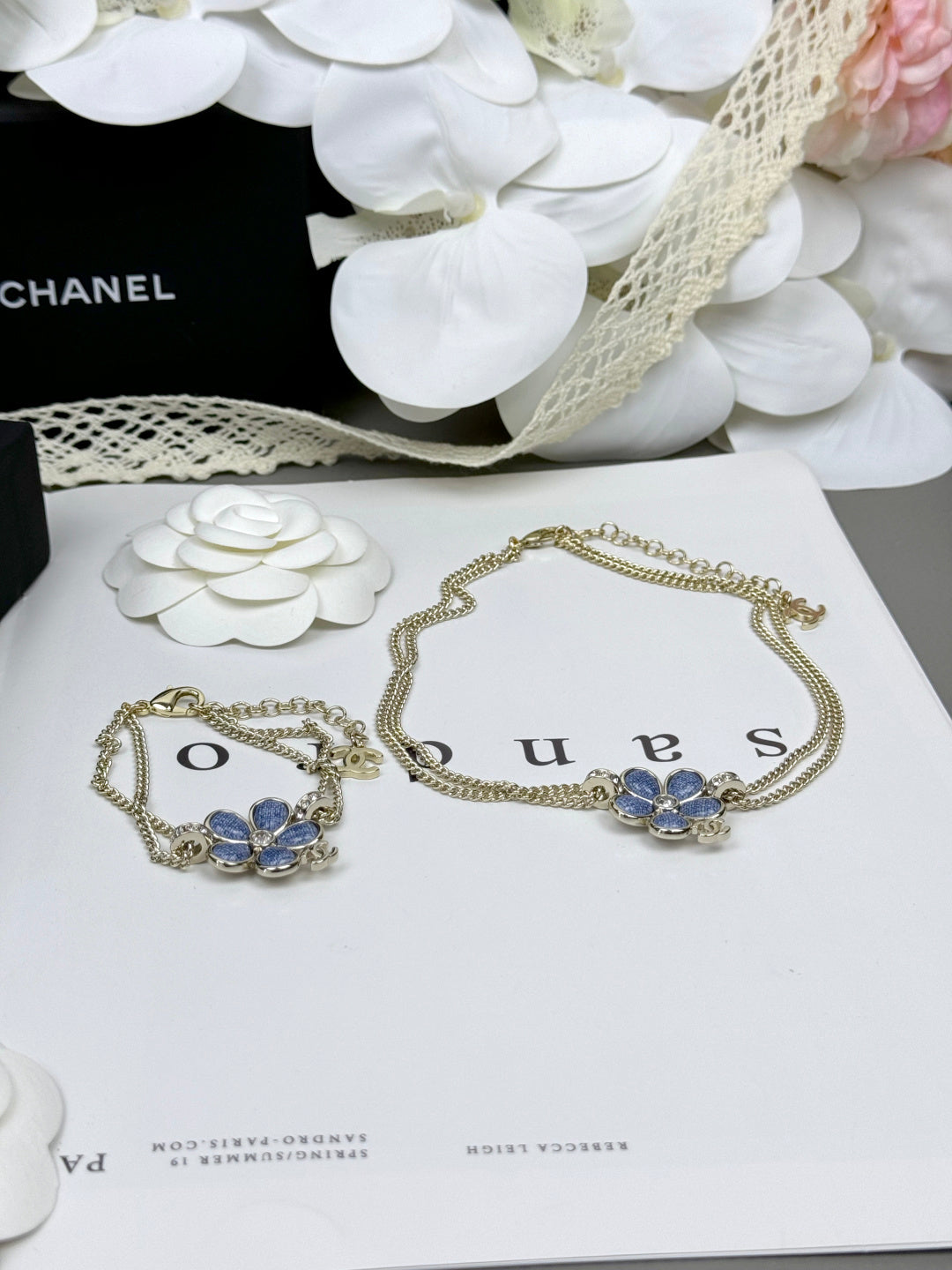 [Glimmer]New Blue Floral Double-Layer Necklace