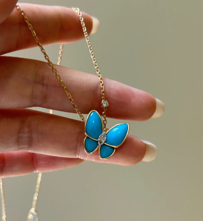 [Glimmer]Turquoise Butterfly Gold Necklace
