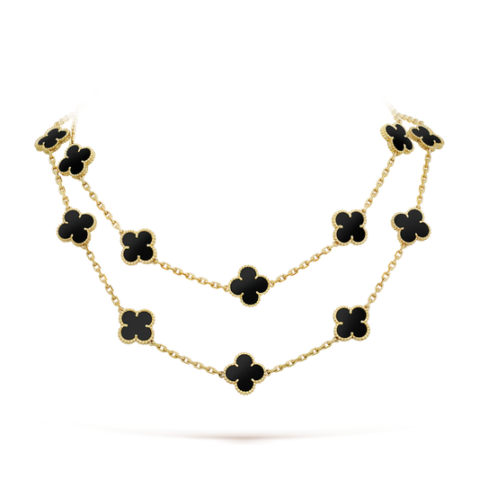 [Glimmer]CLOVER 20 MOTIFS ONYX NECKLACE