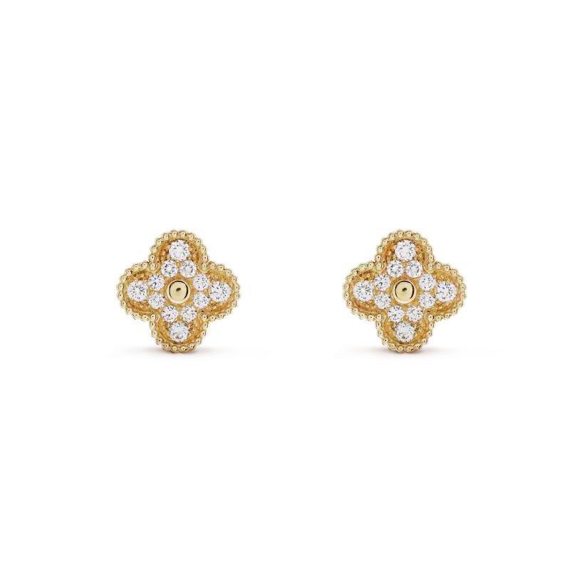 [Glimmer]CLOVER MEDIUM 1 MOTIFS FUll DIAMOND EARRINGS